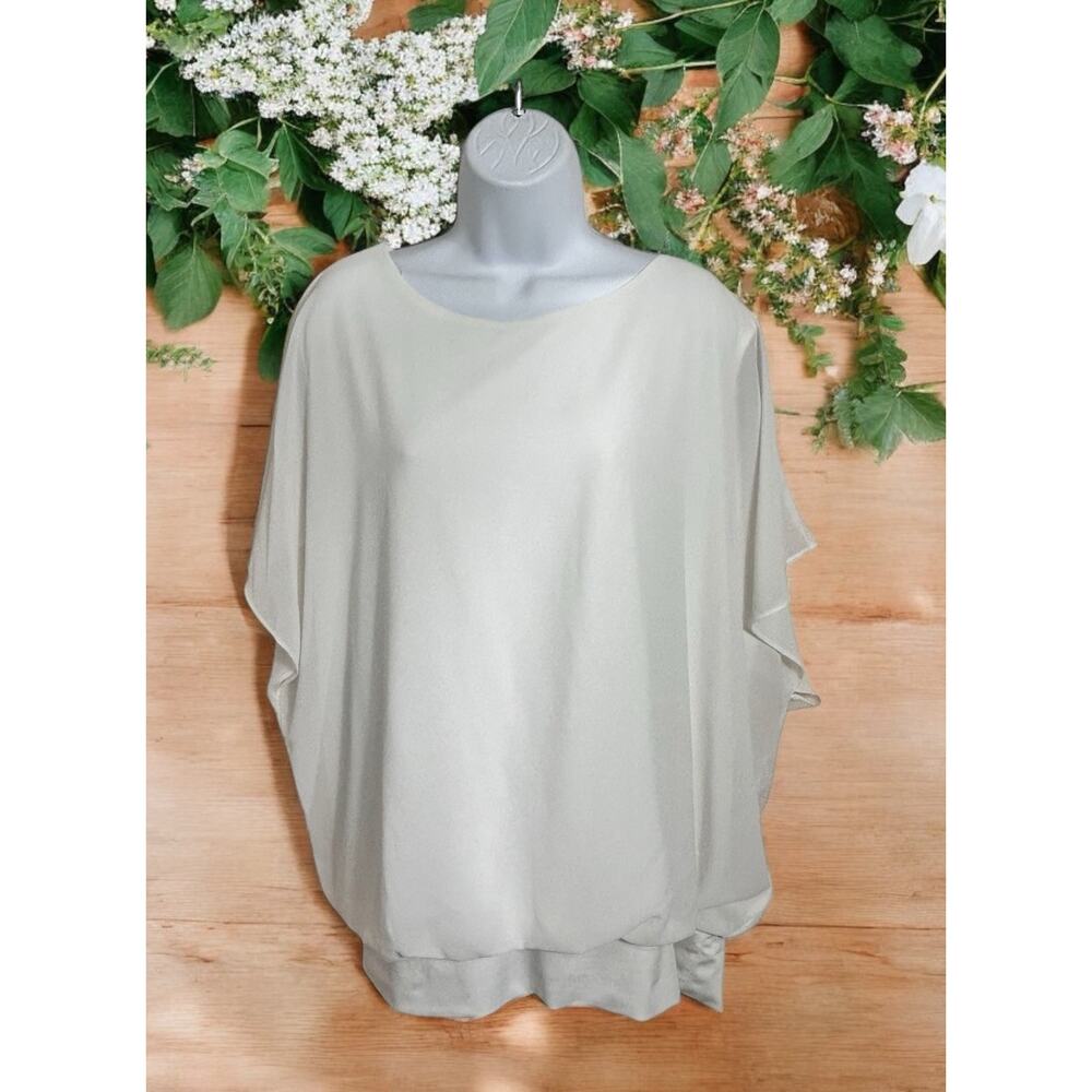 White Layered Blouse Sz 4XL Chiffon Top With Tank Liner Plus Size Top